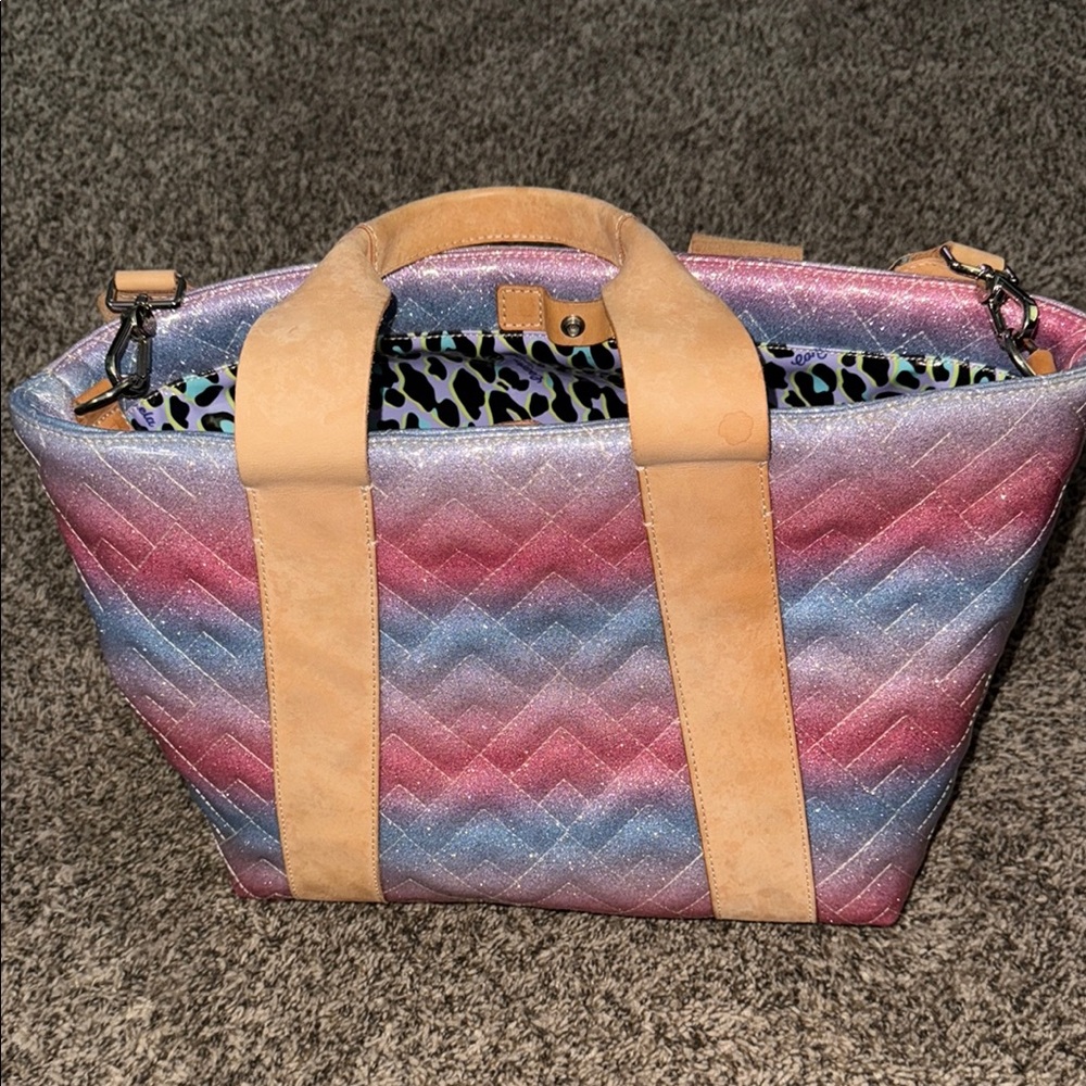 Consuela Pink Blue Ombre Quilted Tote with Tan Straps - Picture 1 of 6